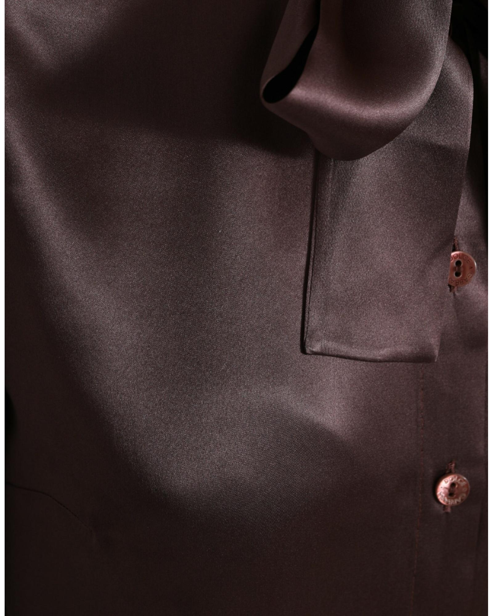 Dolce & Gabbana Silk Bow Tie Blouse - Brown