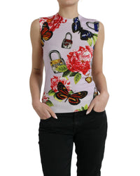 Dolce & Gabbana Butterfly Floral Cashmere Silk Tank Top 4 Multicolor