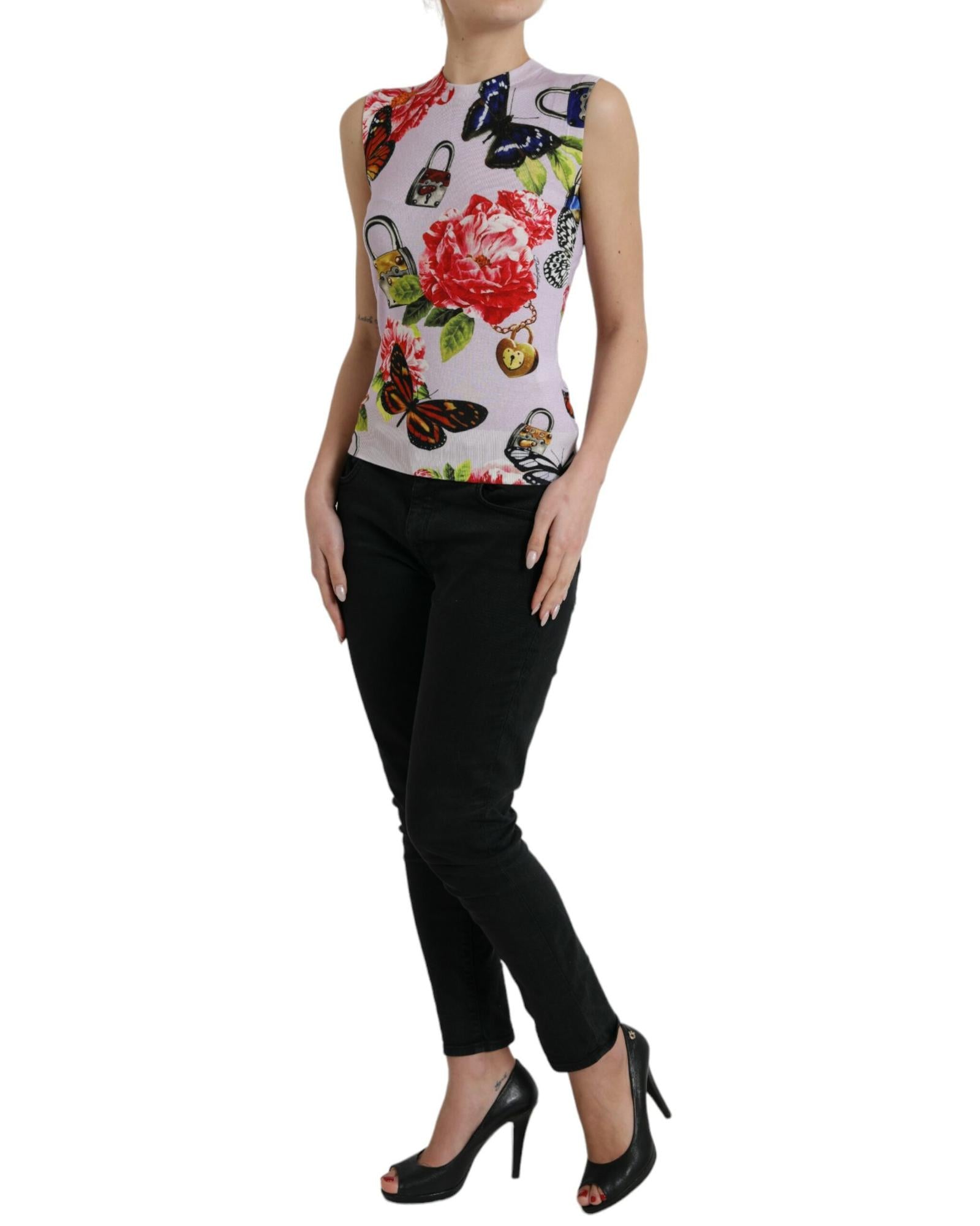 Dolce & Gabbana Butterfly Floral Cashmere Silk Tank Top