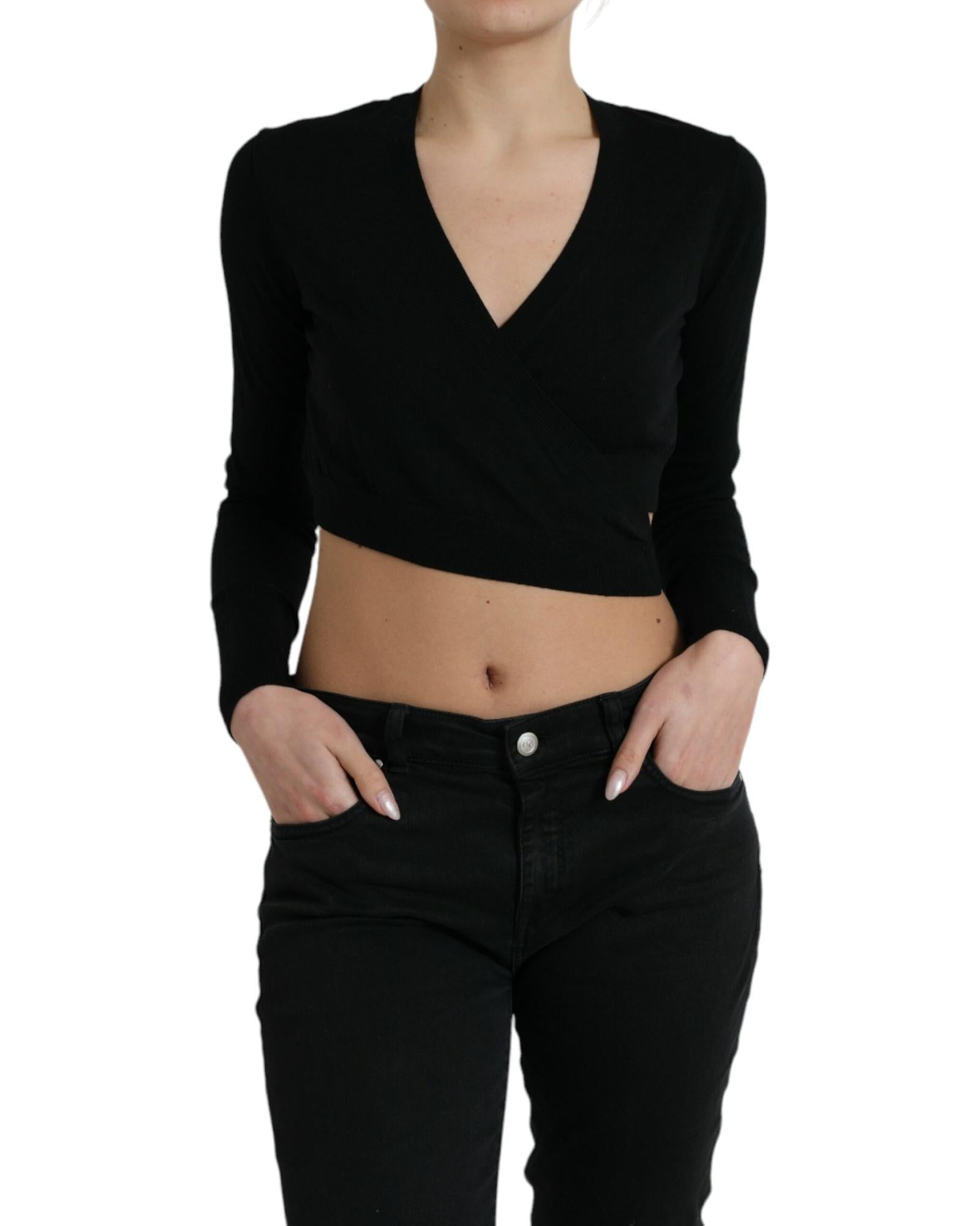 Dolce & Gabbana Wool V-neck Crossed Cardigan Sweater Black