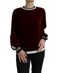 Dolce & Gabbana Burgundy Velvet Round Neck Pullover Sweater Bordeaux