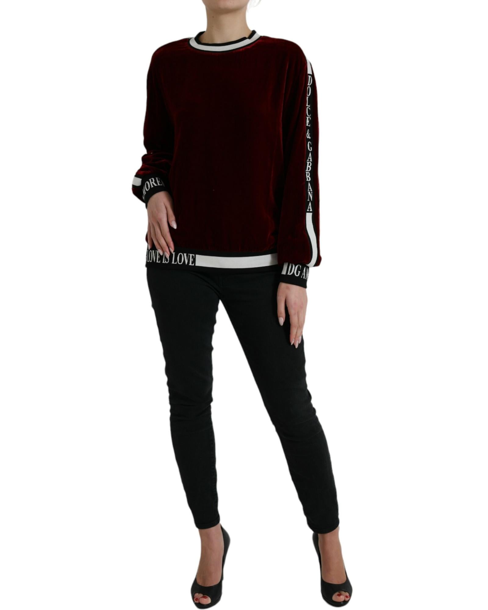 Dolce & Gabbana Burgundy Velvet Round Neck Pullover Sweater