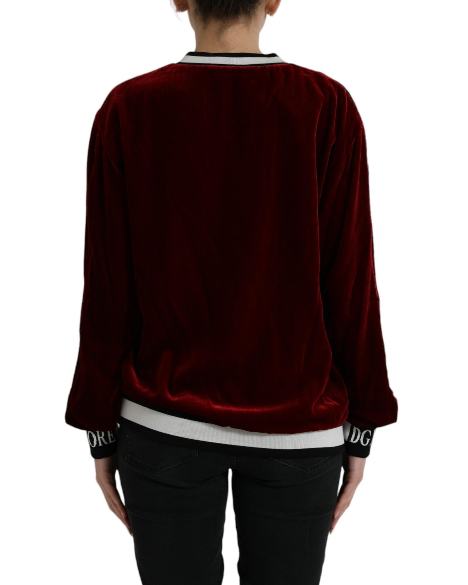 Dolce & Gabbana Burgundy Velvet Round Neck Pullover Sweater