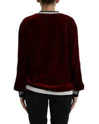 Dolce & Gabbana Burgundy Velvet Round Neck Pullover Sweater
