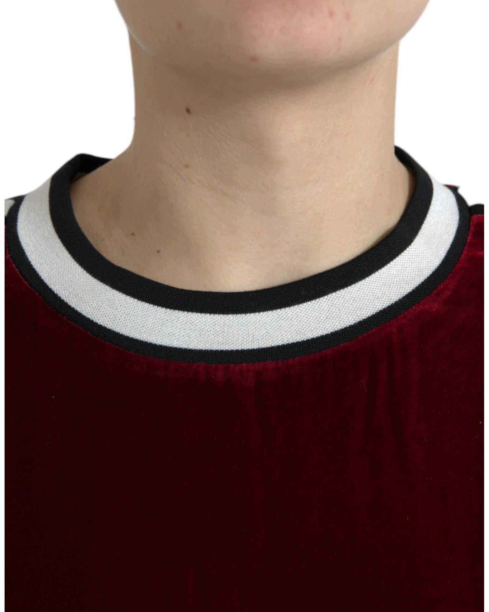 Dolce & Gabbana Burgundy Velvet Round Neck Pullover Sweater