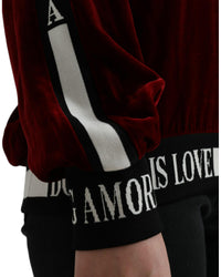 Dolce & Gabbana Burgundy Velvet Round Neck Pullover Sweater