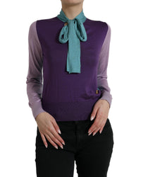 Dolce & Gabbana Women's Purple Knitted Tie Neck Sweater 10 Multicolor