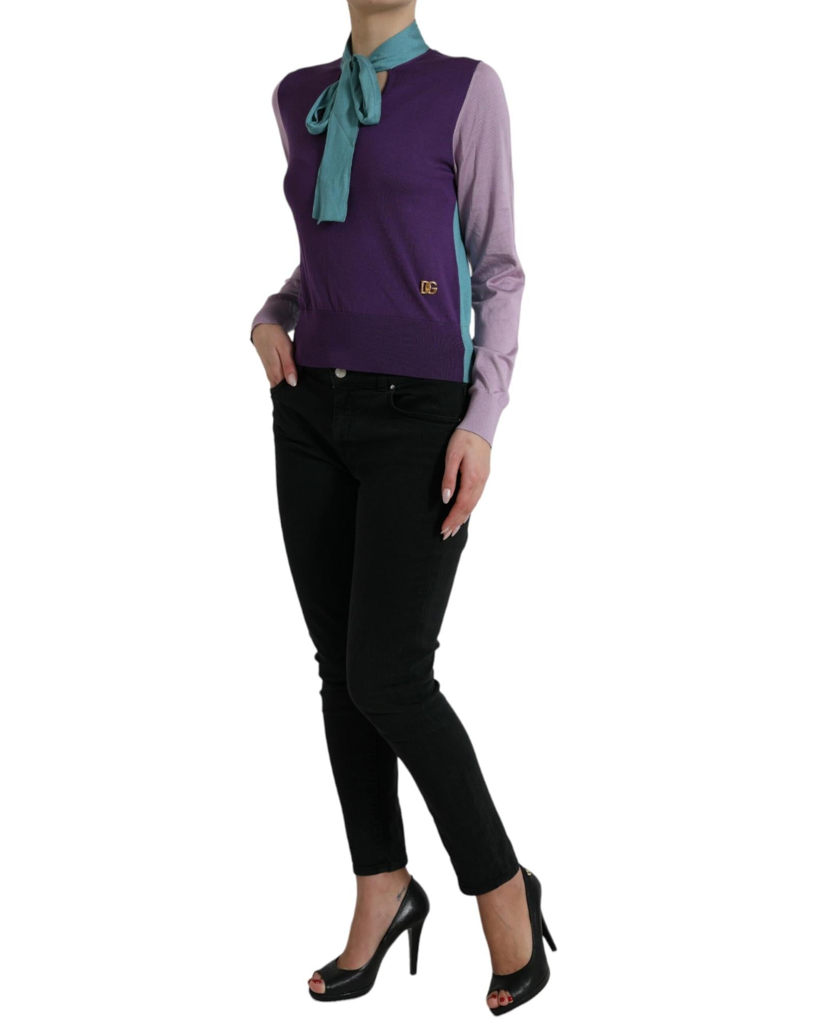 Dolce & Gabbana Women's Purple Knitted Tie Neck Sweater