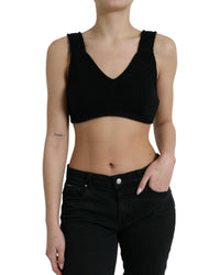 Dolce & Gabbana Cropped V-Neck Cashmere Top Black