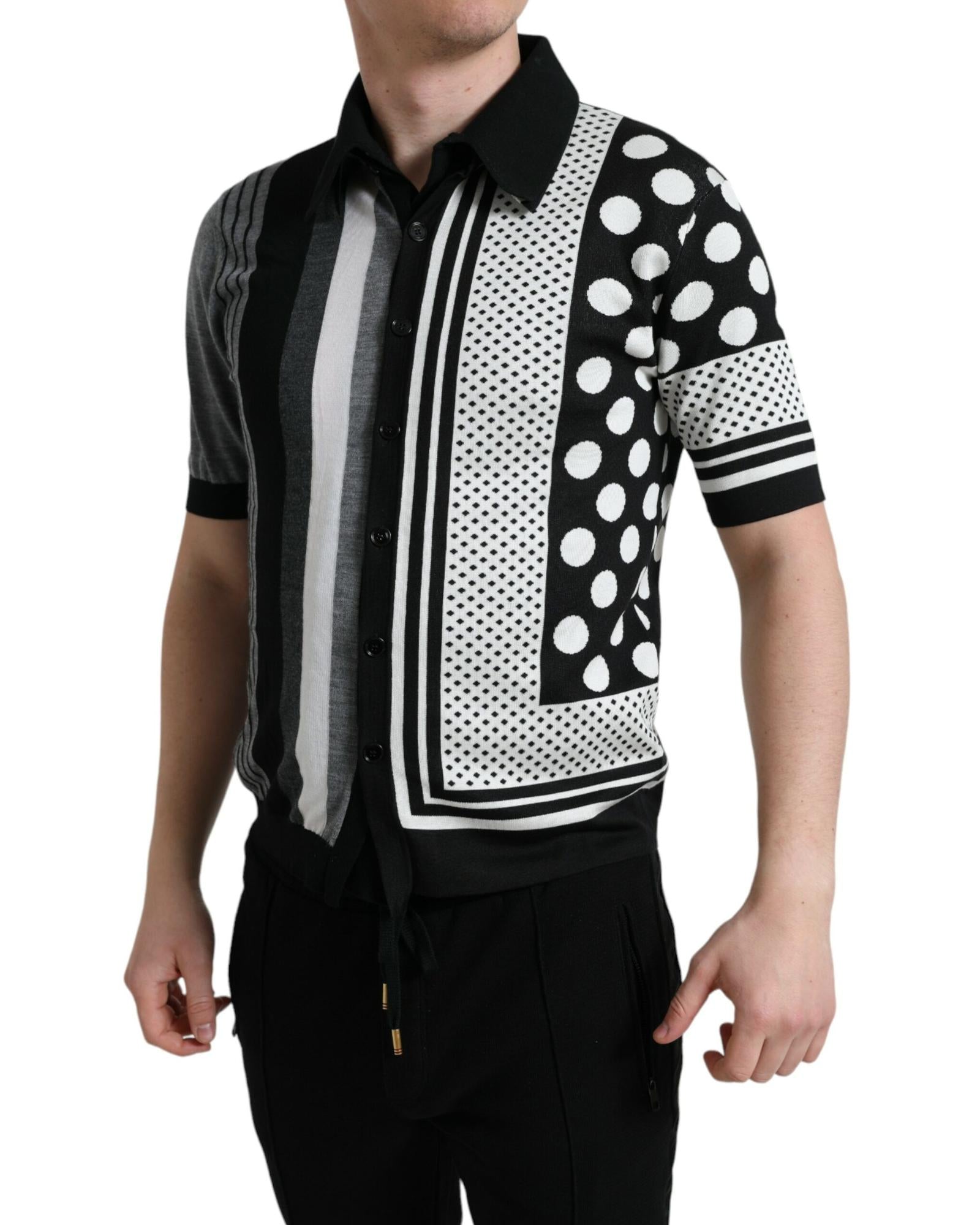 Dolce & Gabbana Striped Polka Dot Collared Sweater Black