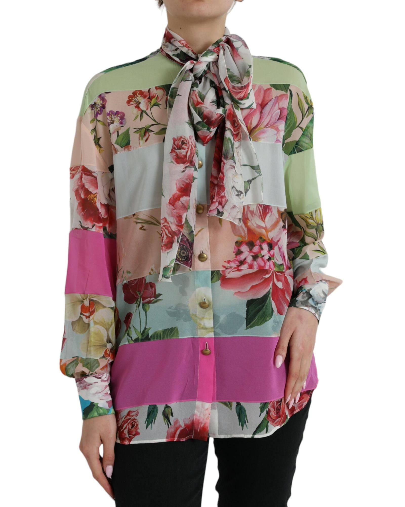 Dolce & Gabbana Floral Print Silk Shirt 6 Multicolor