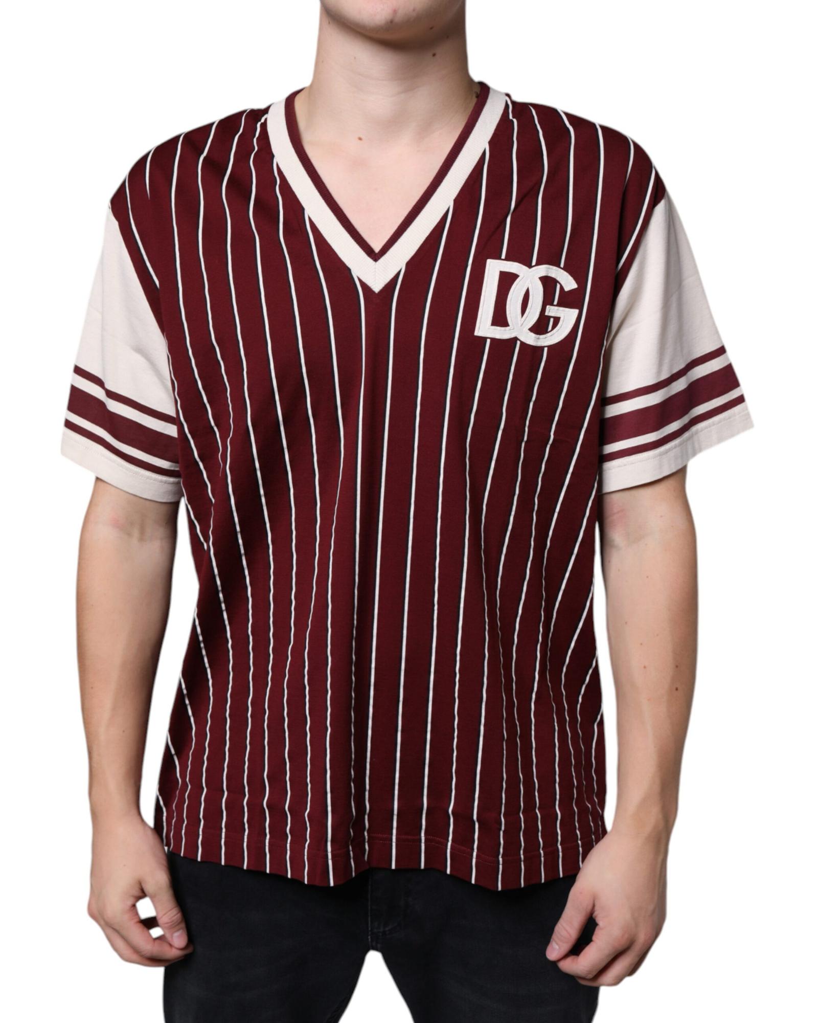 Dolce & Gabbana Stripes Cotton Logo V-neck T-shirt