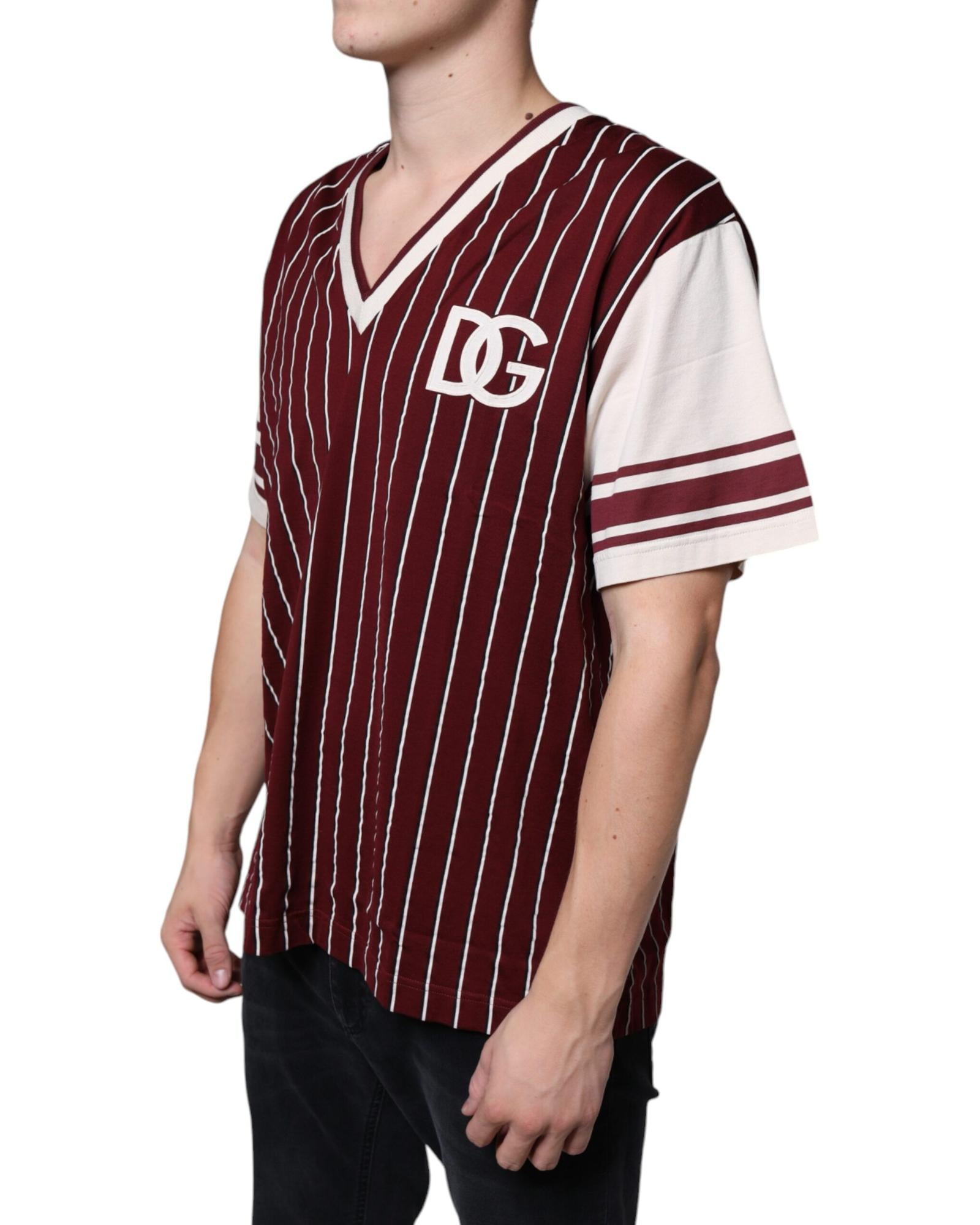 Dolce & Gabbana Stripes Cotton Logo V-neck T-shirt