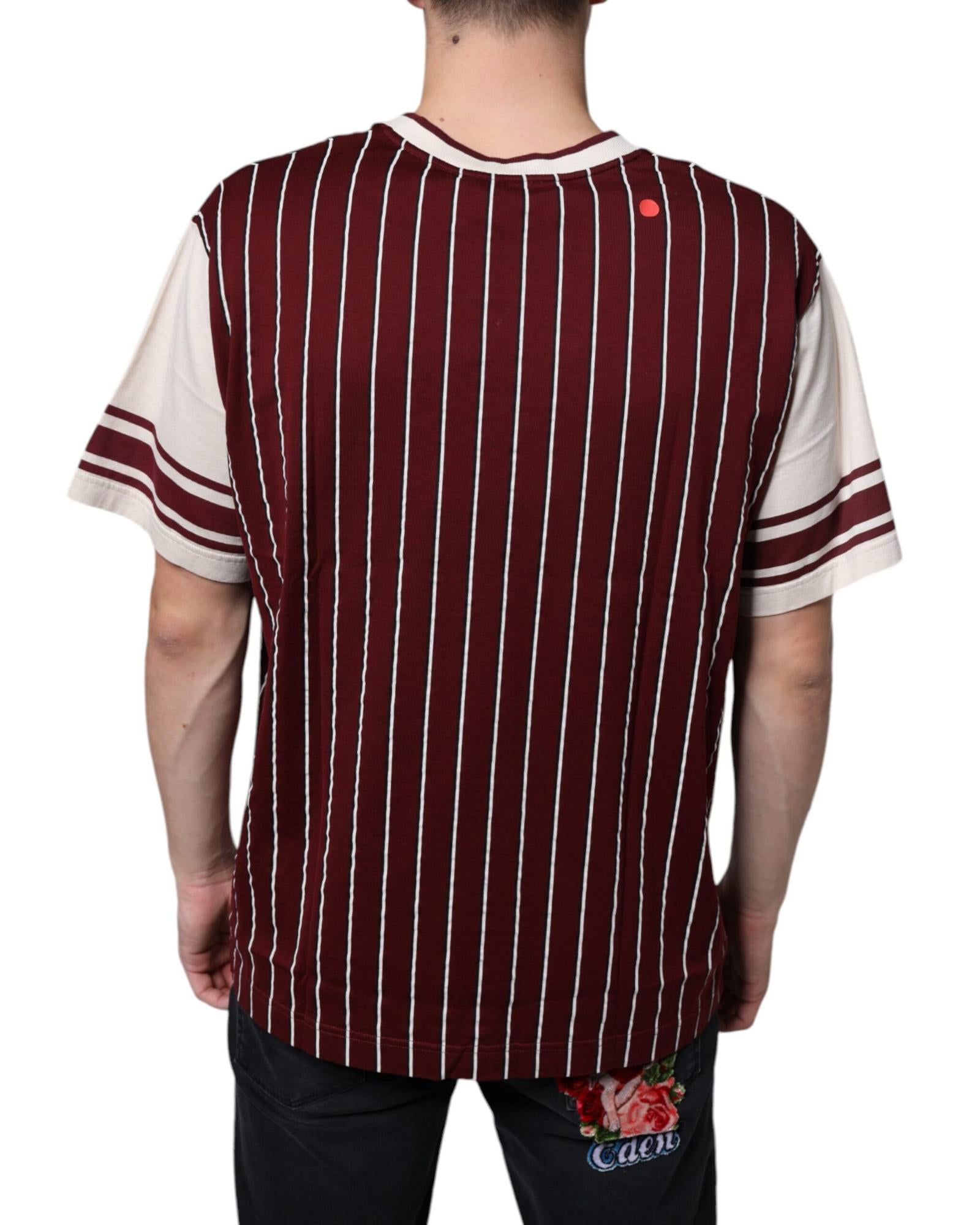 Dolce & Gabbana Stripes Cotton Logo V-neck T-shirt