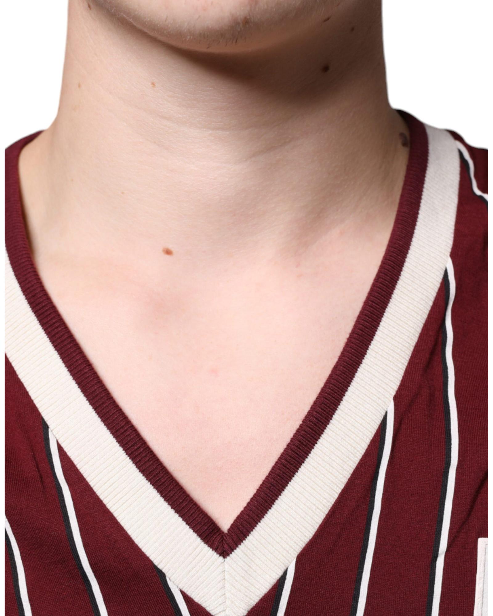 Dolce & Gabbana Stripes Cotton Logo V-neck T-shirt