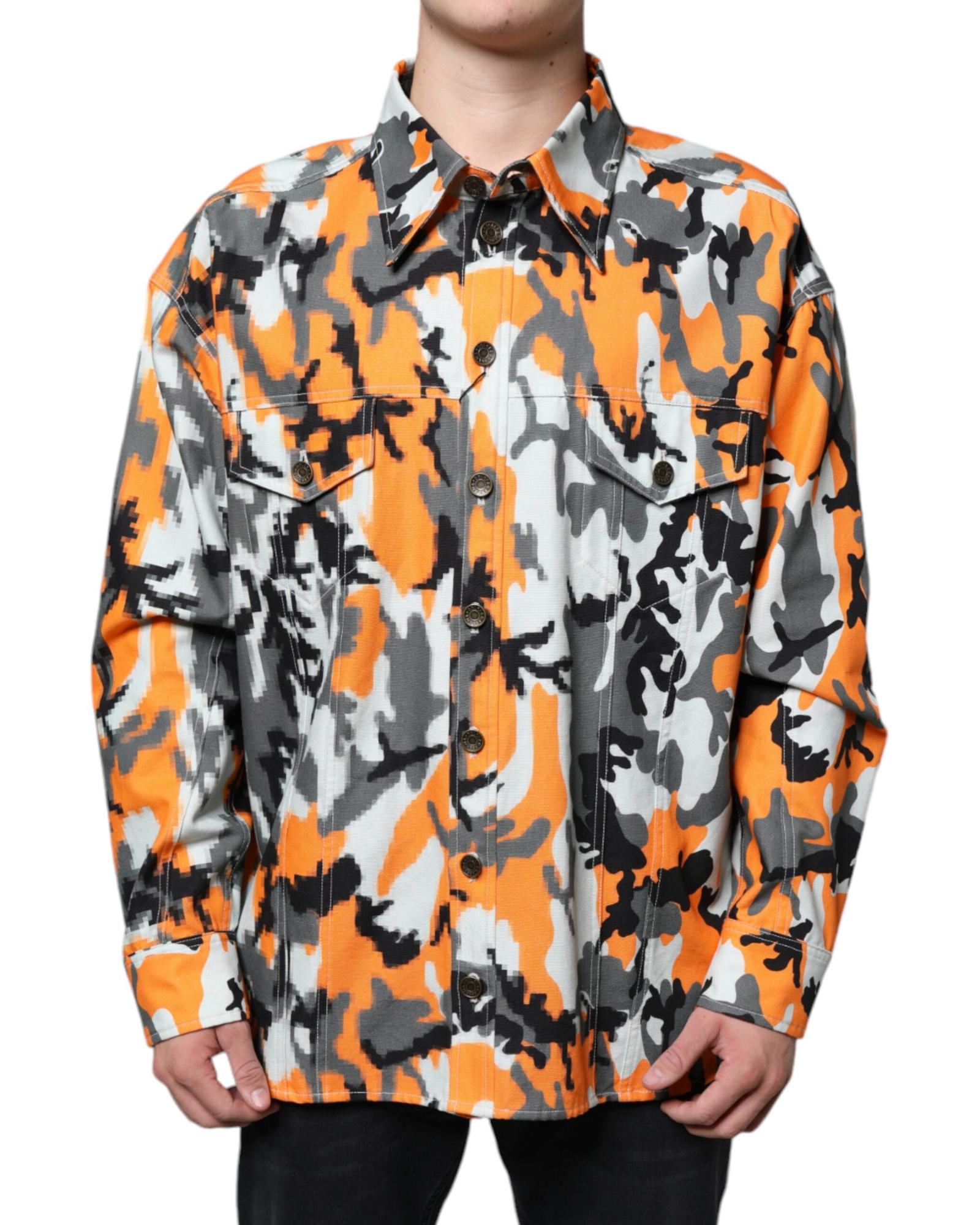 Dolce & Gabbana  Men's Orange Camouflage Print Cotton Shirt