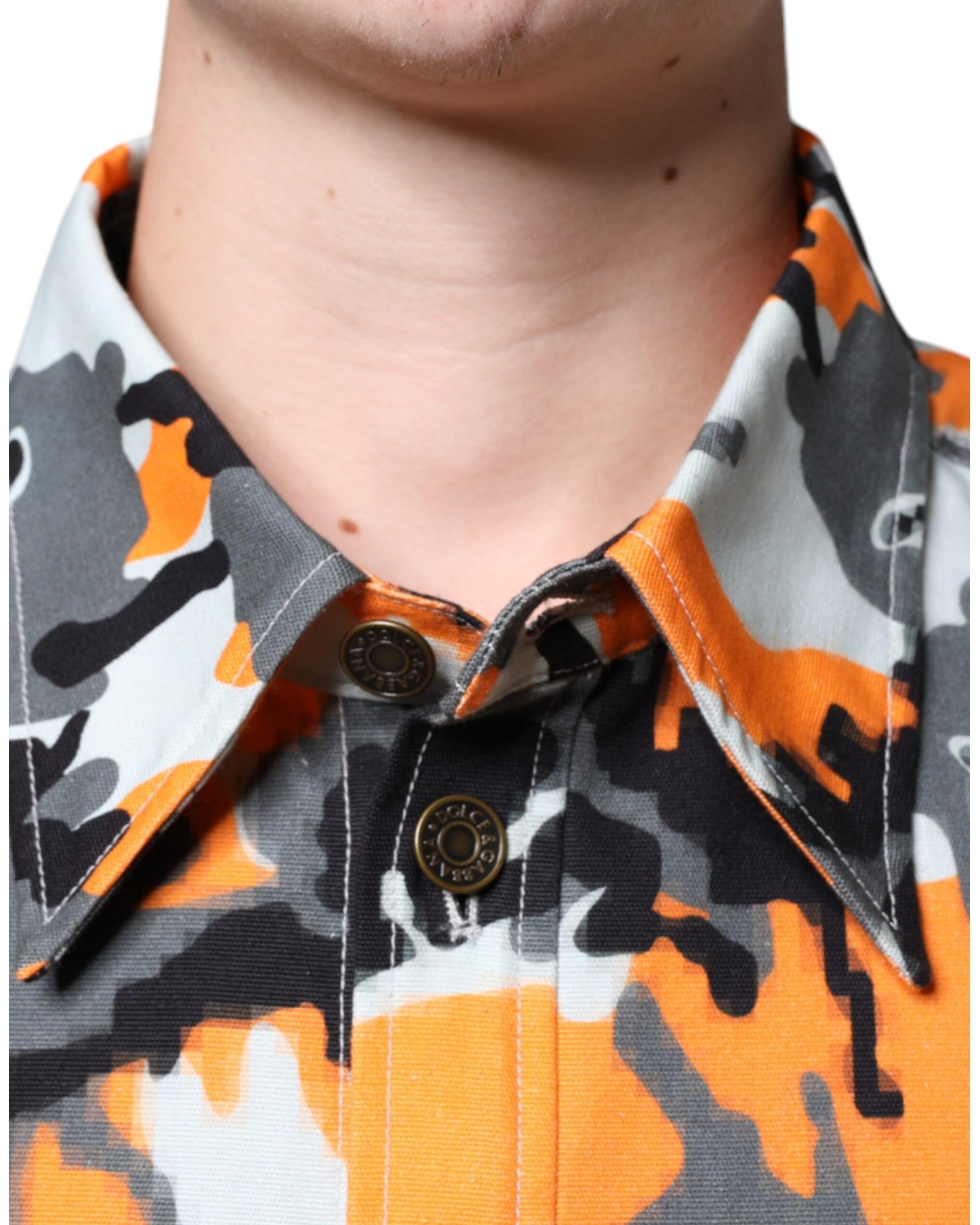 Dolce & Gabbana  Men's Orange Camouflage Print Cotton Shirt