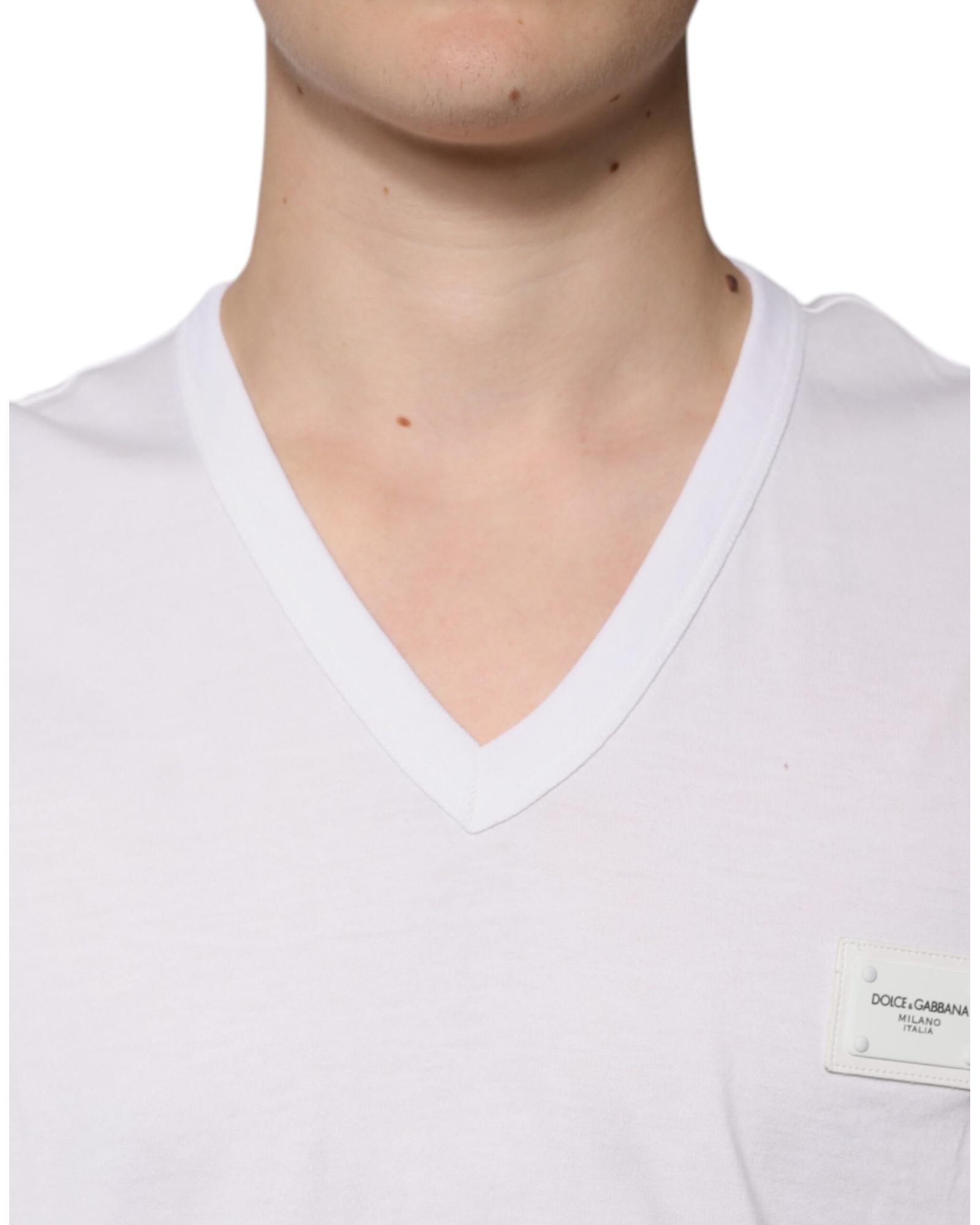 Dolce & Gabbana V-NECK T-SHIRT Vネック Tシャツ ロゴ Dolce & Gabbana logo-tag V-neck T-shirt | White | FARFETCH JO