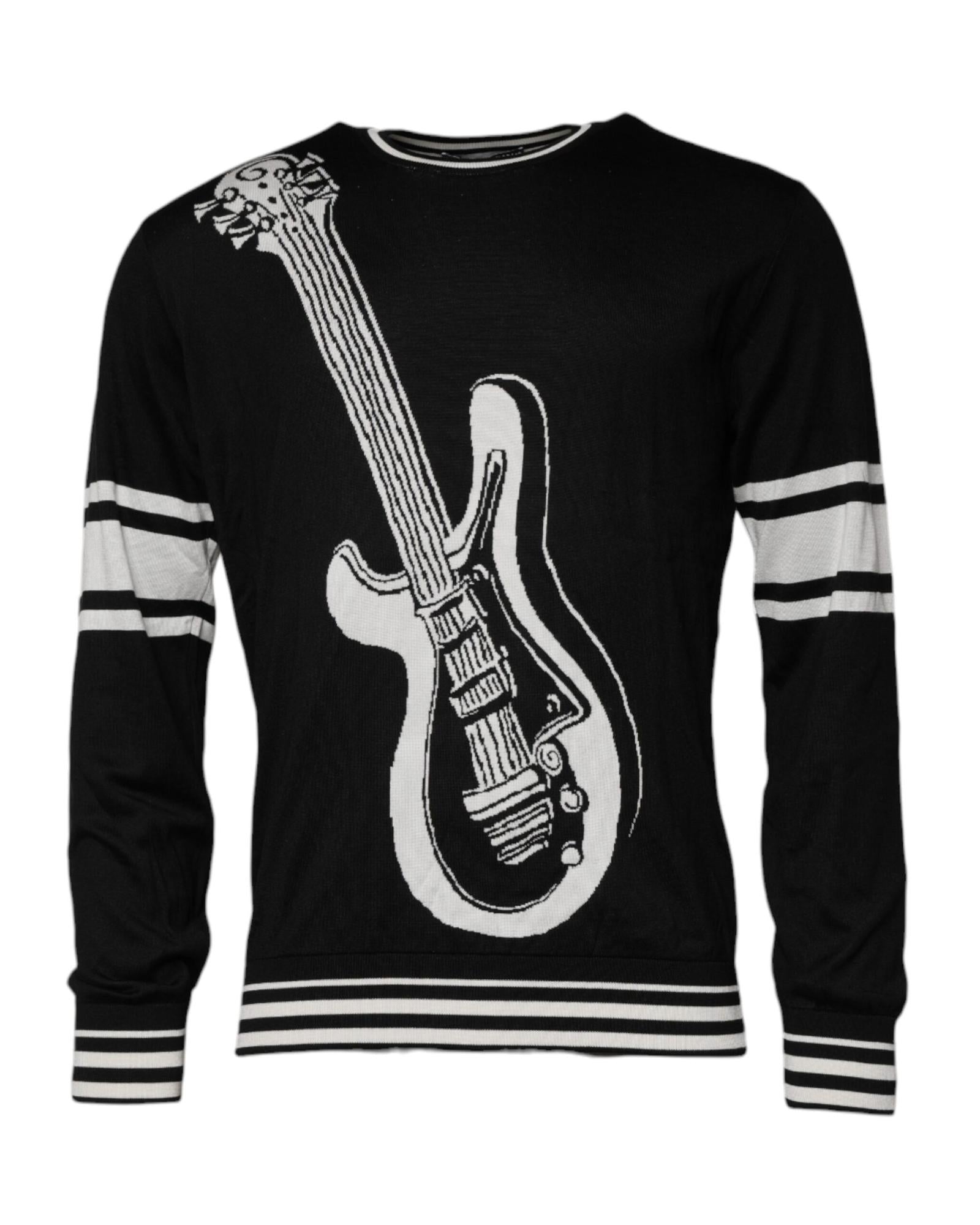 Dolce & Gabbana Guitar Pattern Knit Sweater Men Black And White