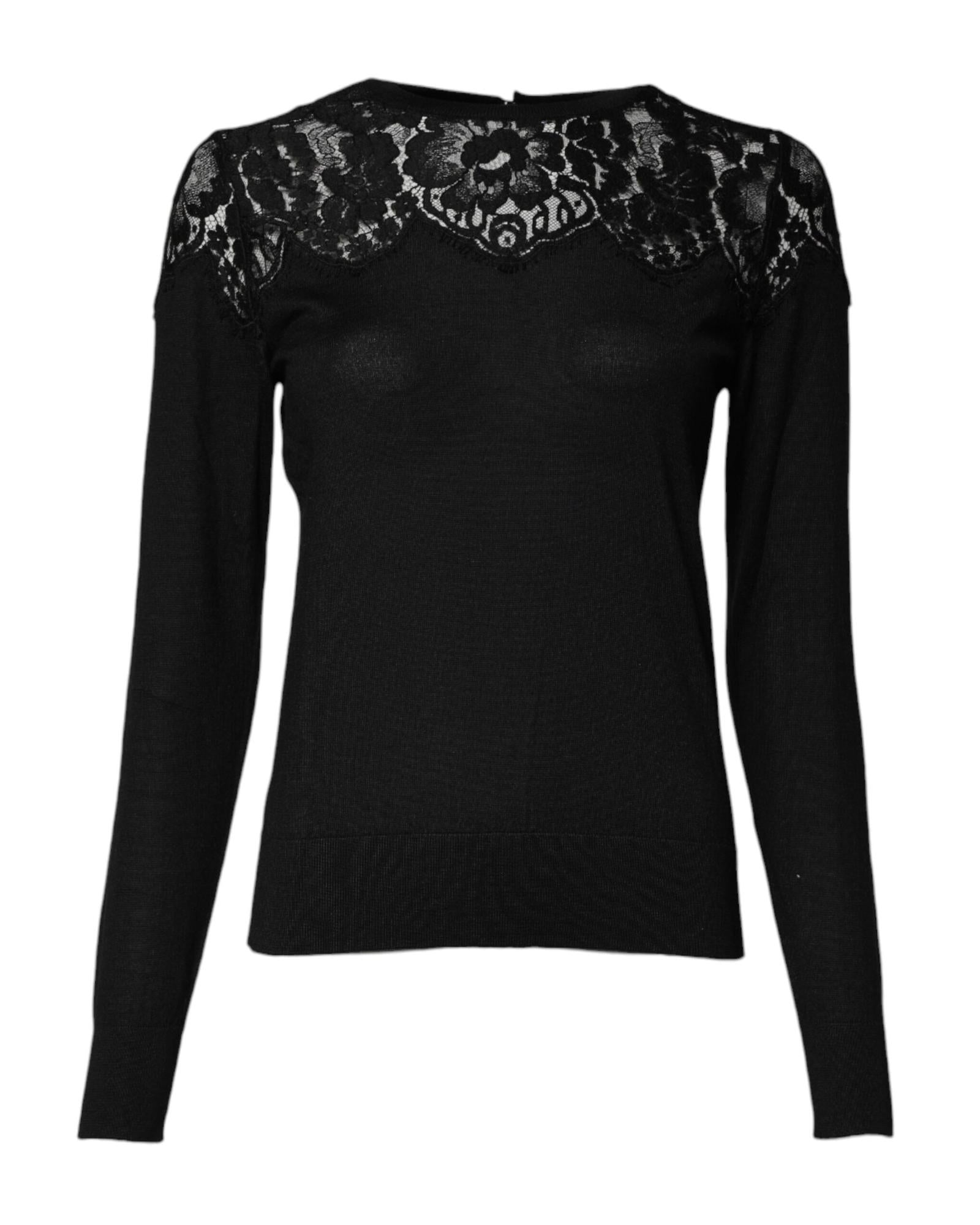 Dolce & Gabbana LaceDetailed Long Sleeve Pullover Women Black Tops 2 Black