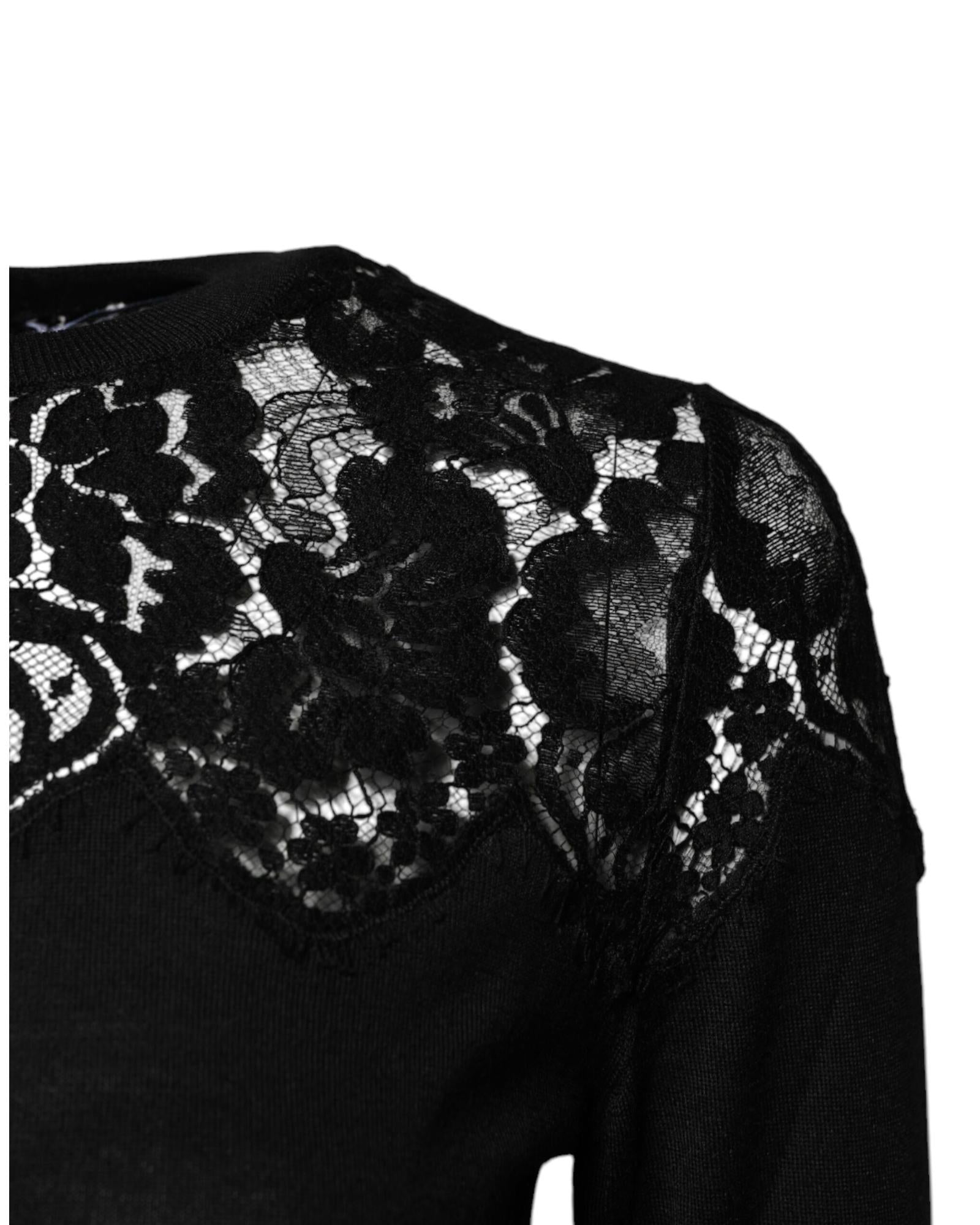Dolce & Gabbana LaceDetailed Long Sleeve Pullover Women Black Tops