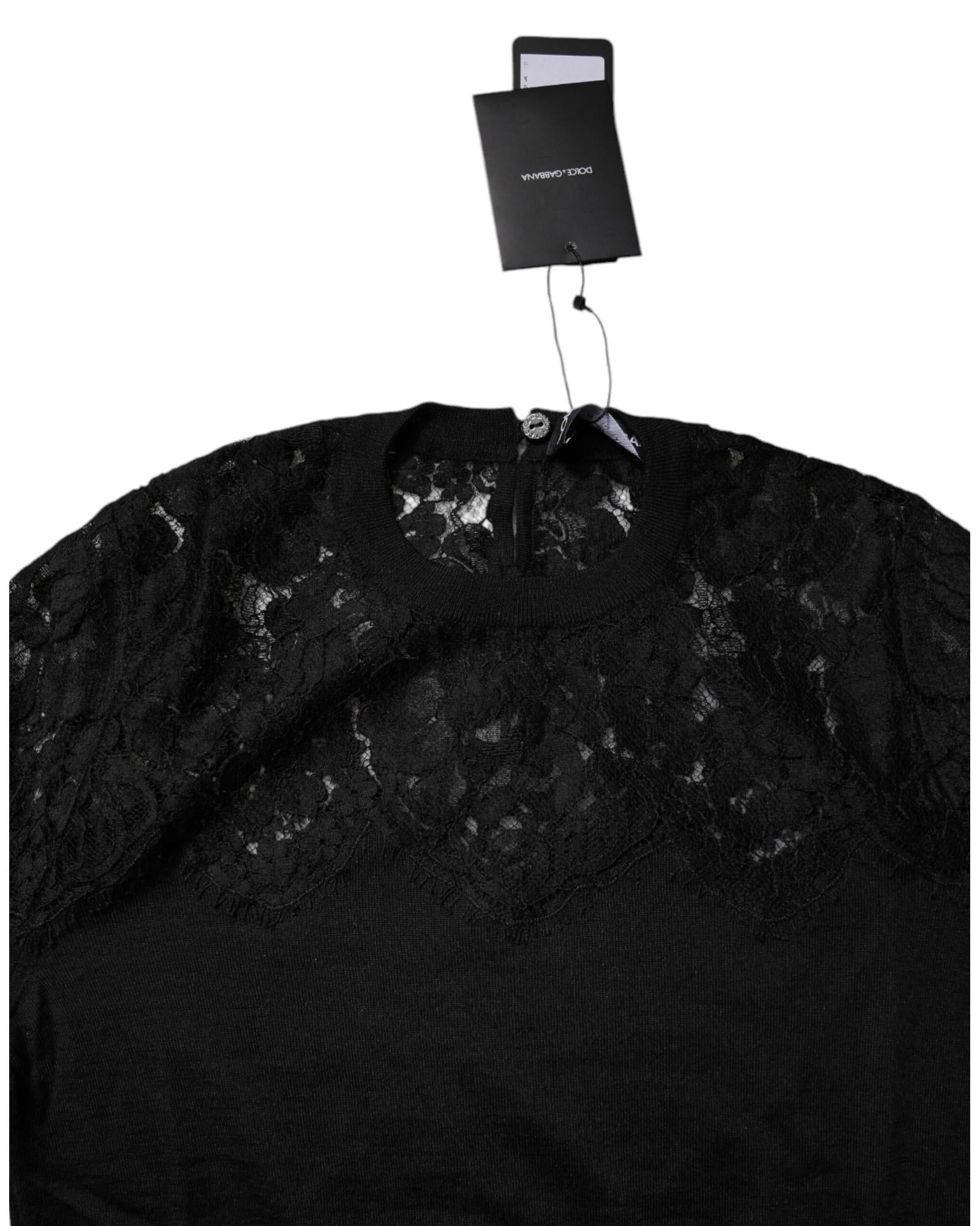 Dolce & Gabbana LaceDetailed Long Sleeve Pullover Women Black Tops