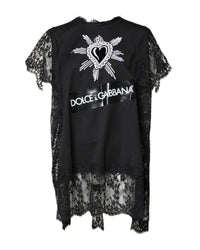 Dolce & Gabbana Lace Trim TShirt Dress Sacred Heart Graphic Women Black Tops 6 Black