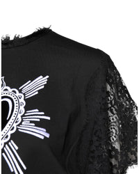 Dolce & Gabbana Lace Trim TShirt Dress Sacred Heart Graphic Women Black Tops