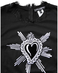 Dolce & Gabbana Lace Trim TShirt Dress Sacred Heart Graphic Women Black Tops