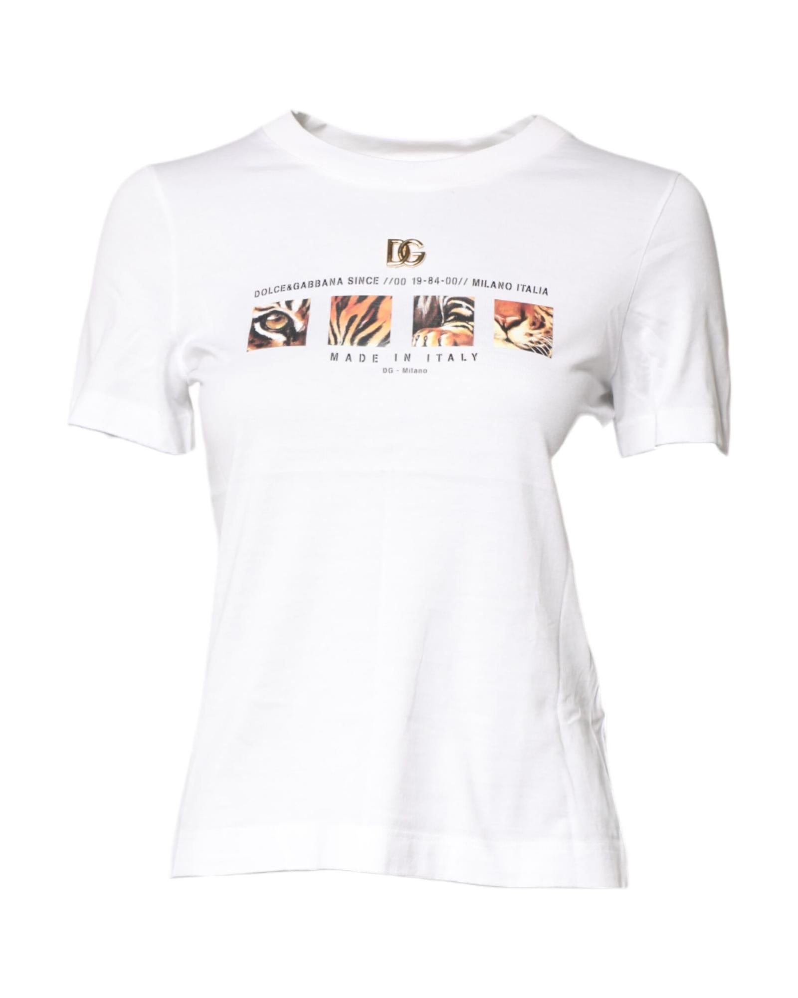Dolce & Gabbana Tiger Graphic Tee Short Sleeve Women White Tops 6 White