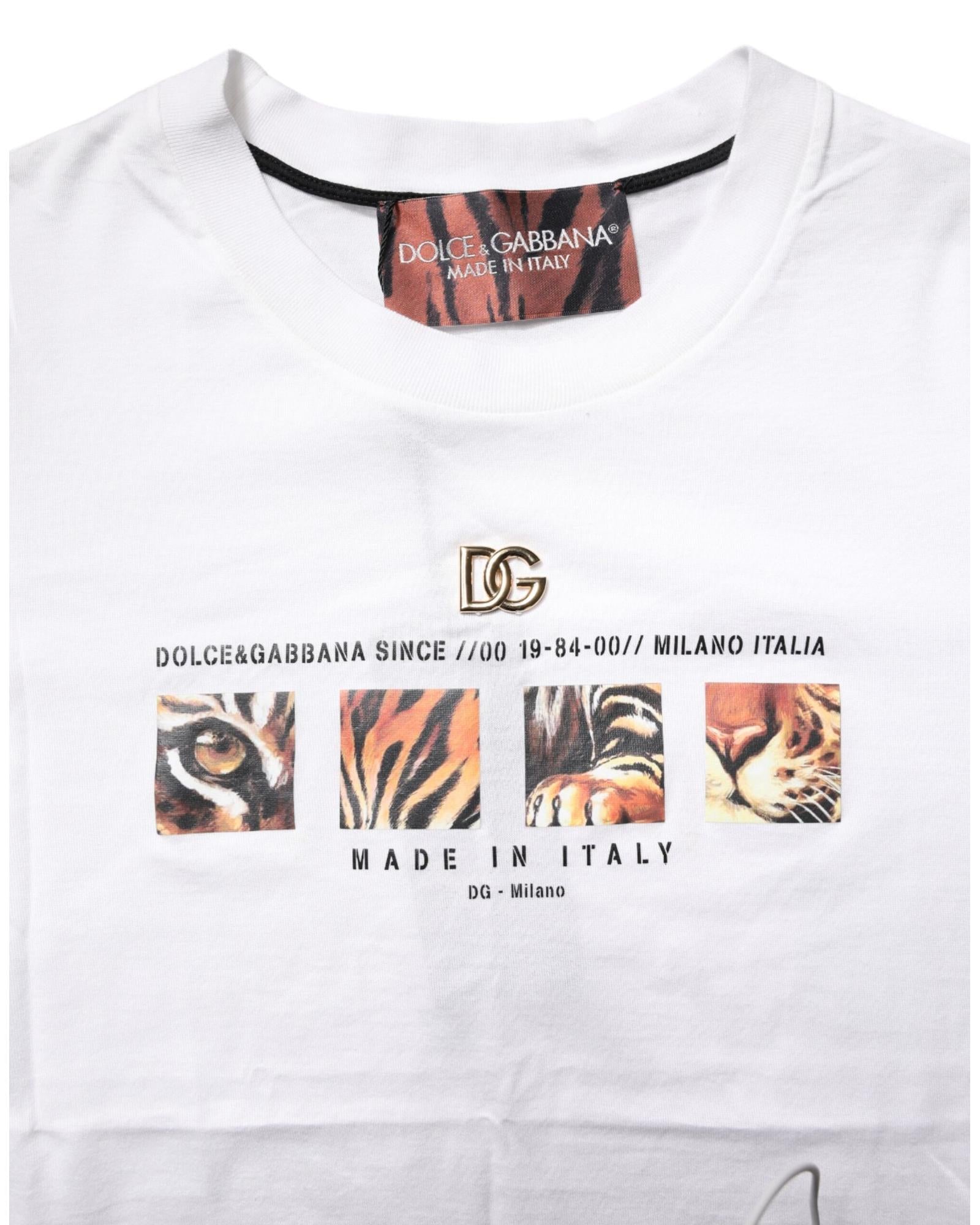 Dolce & Gabbana Tiger Graphic Tee Short Sleeve Women White Tops