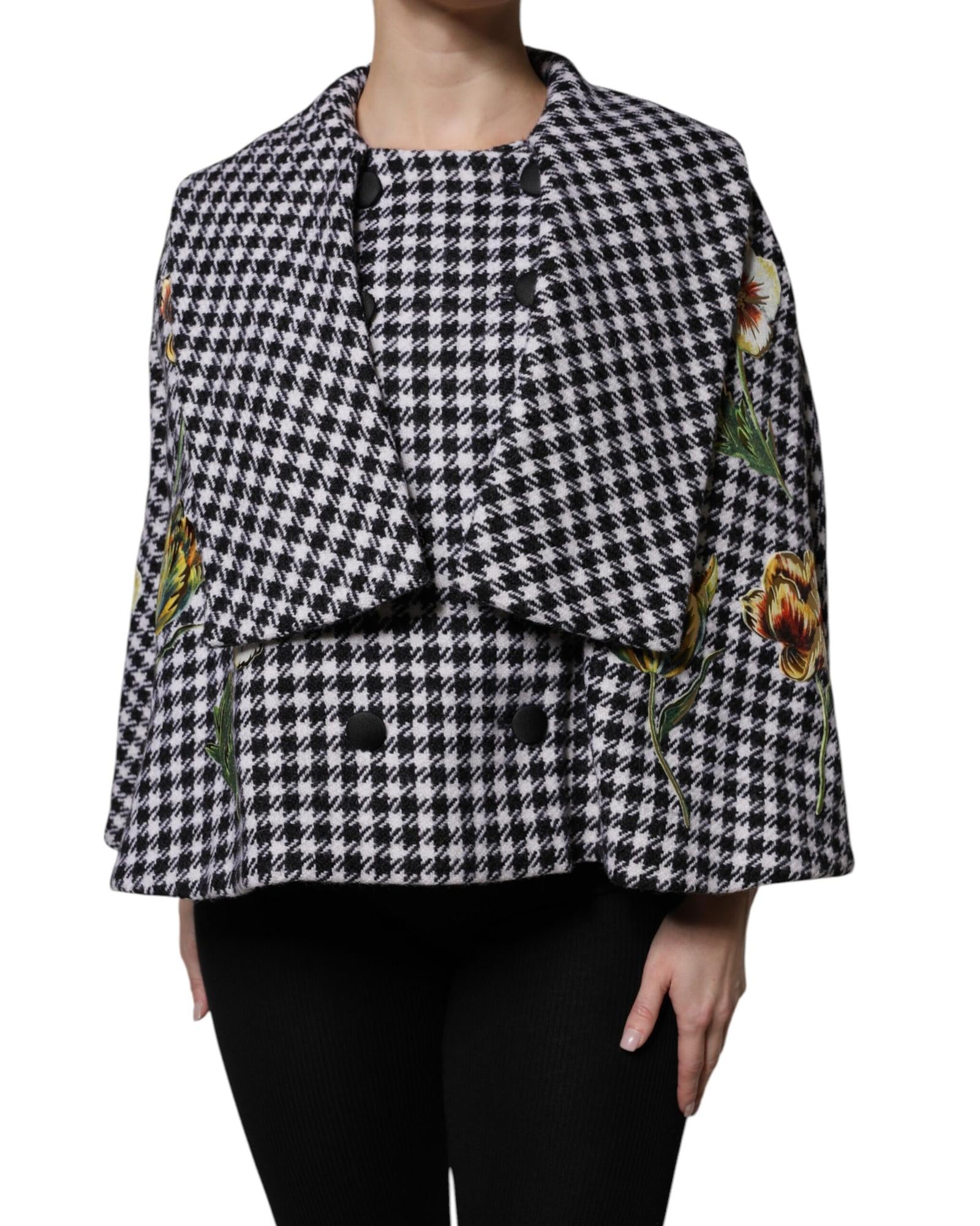 Dolce & Gabbana Houndstooth Floral Embroidered Coat Women Black And White Black And White
