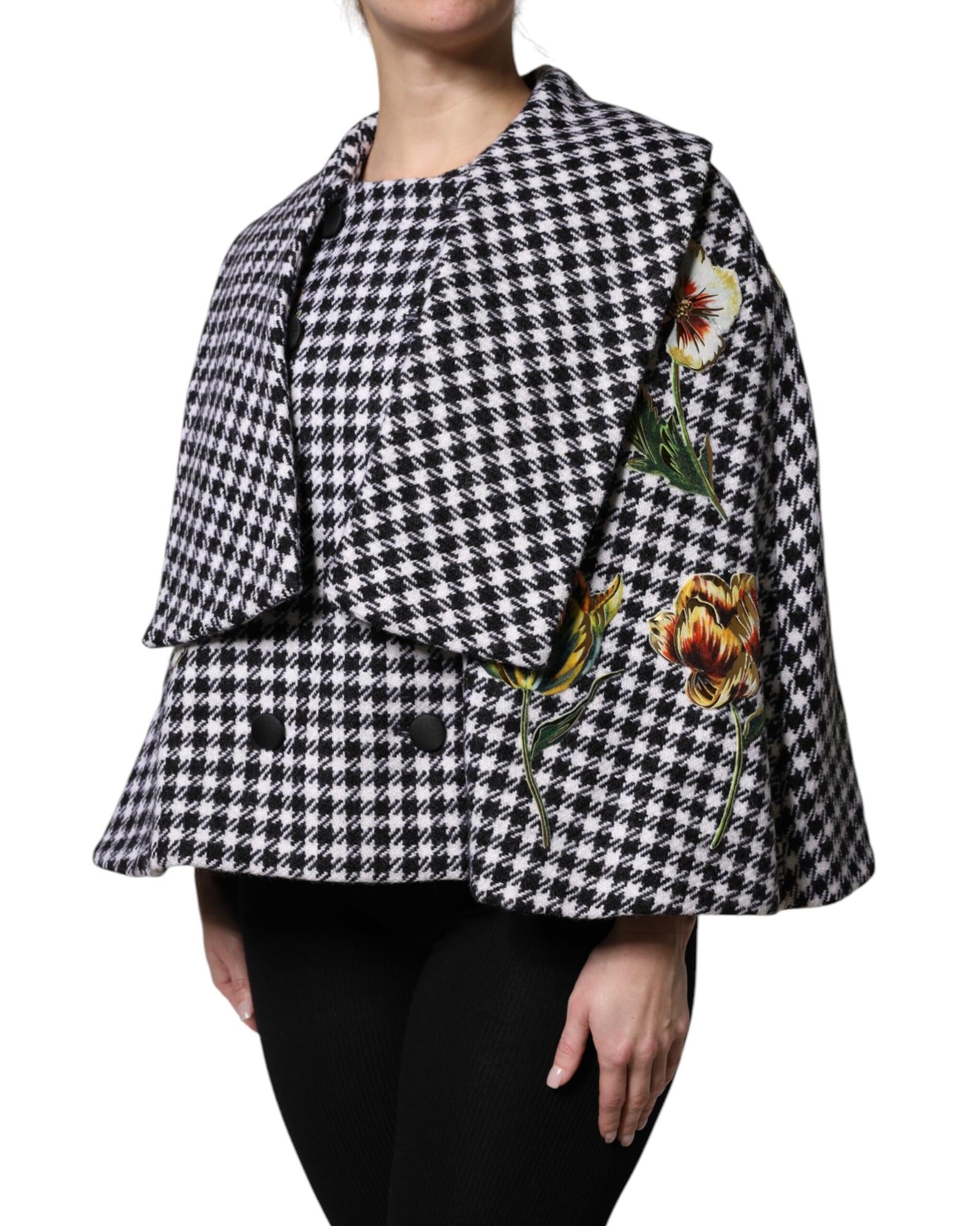 Dolce & Gabbana Houndstooth Floral Embroidered Coat Women Black And White