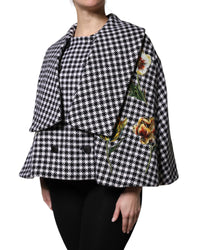 Dolce & Gabbana Houndstooth Floral Embroidered Coat Women Black And White