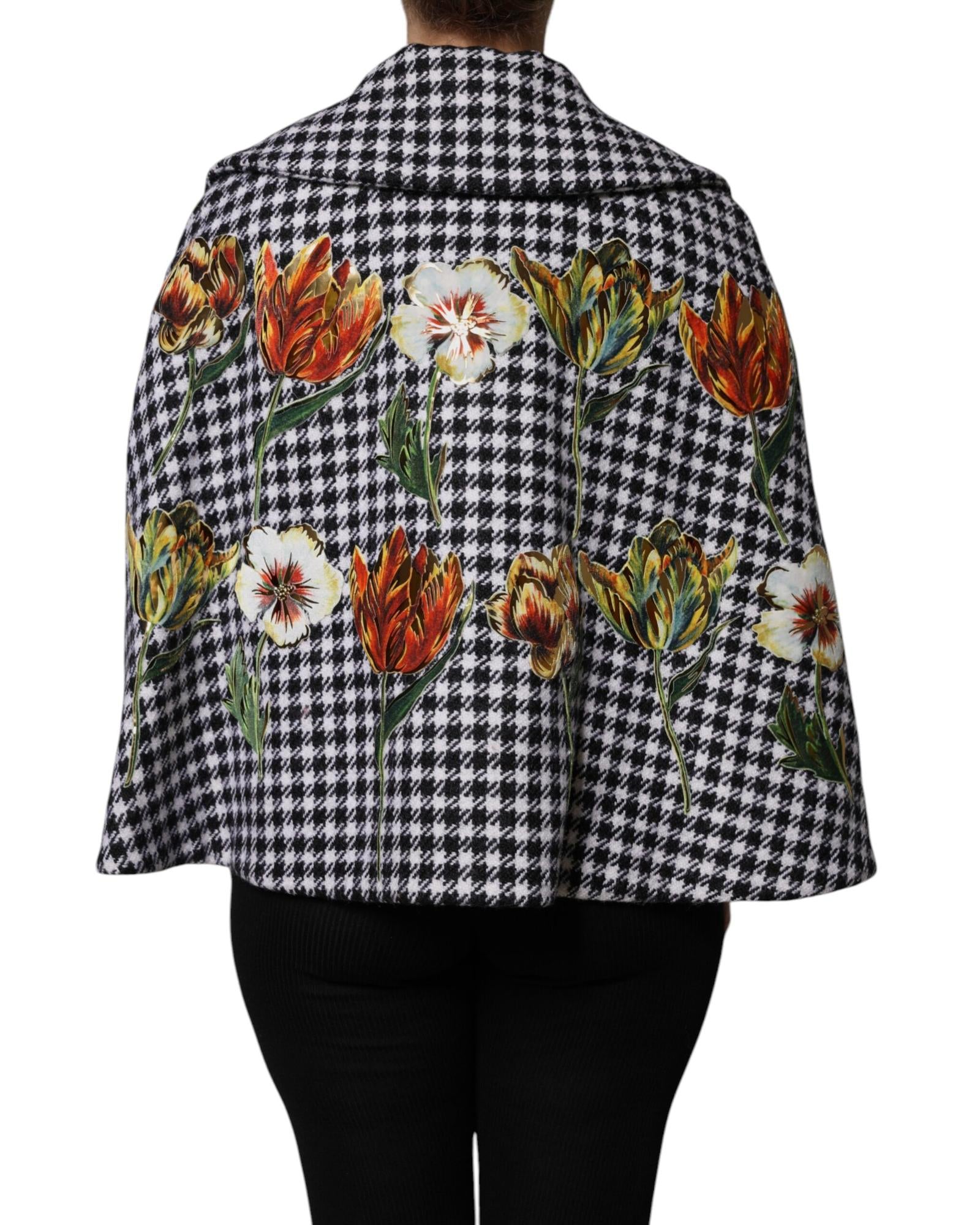 Dolce & Gabbana Houndstooth Floral Embroidered Coat Women Black And White
