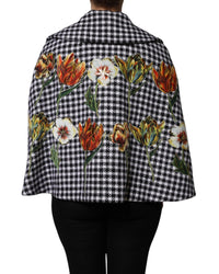 Dolce & Gabbana Houndstooth Floral Embroidered Coat Women Black And White
