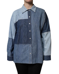Dolce & Gabbana Patchwork Denim Shirt Long Sleeves Women Blue Tops