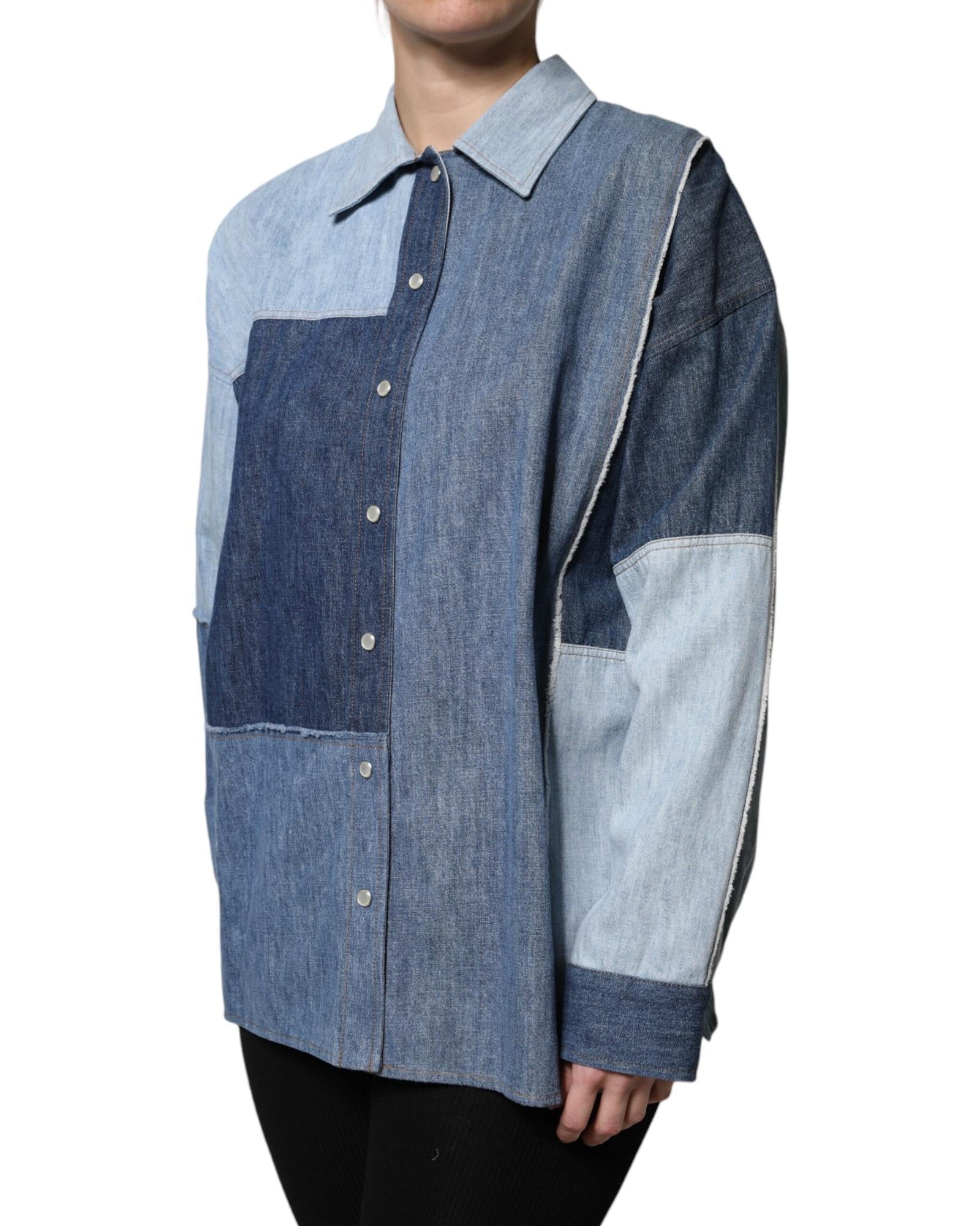Dolce & Gabbana Patchwork Denim Shirt Long Sleeves Women Blue Tops