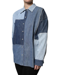 Dolce & Gabbana Patchwork Denim Shirt Long Sleeves Women Blue Tops