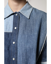 Dolce & Gabbana Patchwork Denim Shirt Long Sleeves Women Blue Tops