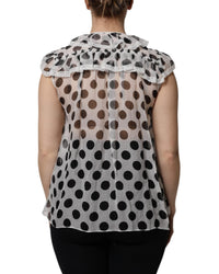 Dolce & Gabbana Polka Dot Silk Blouse Ruffled Neckline Women Black And White Tops