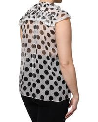 Dolce & Gabbana Polka Dot Silk Blouse Ruffled Neckline Women Black And White Tops