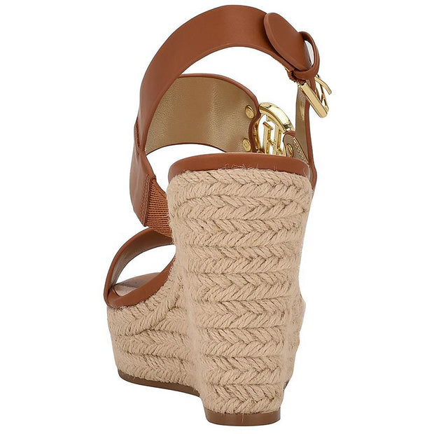 Kahdy Womens Logo Almond Toe Wedge Sandals