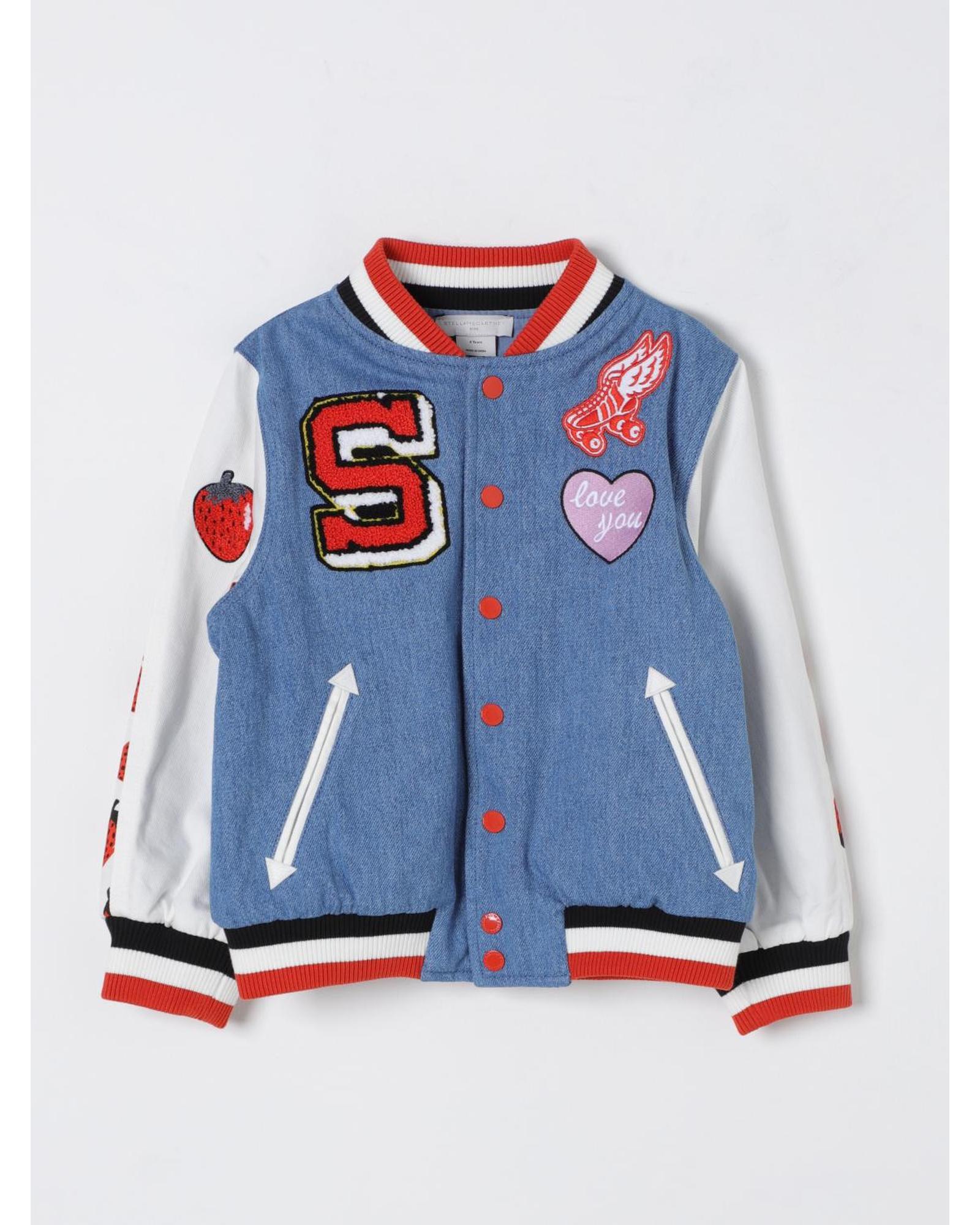 Stella Mccartney Kids Kids Denim Varsity Jacket with Patches Blue