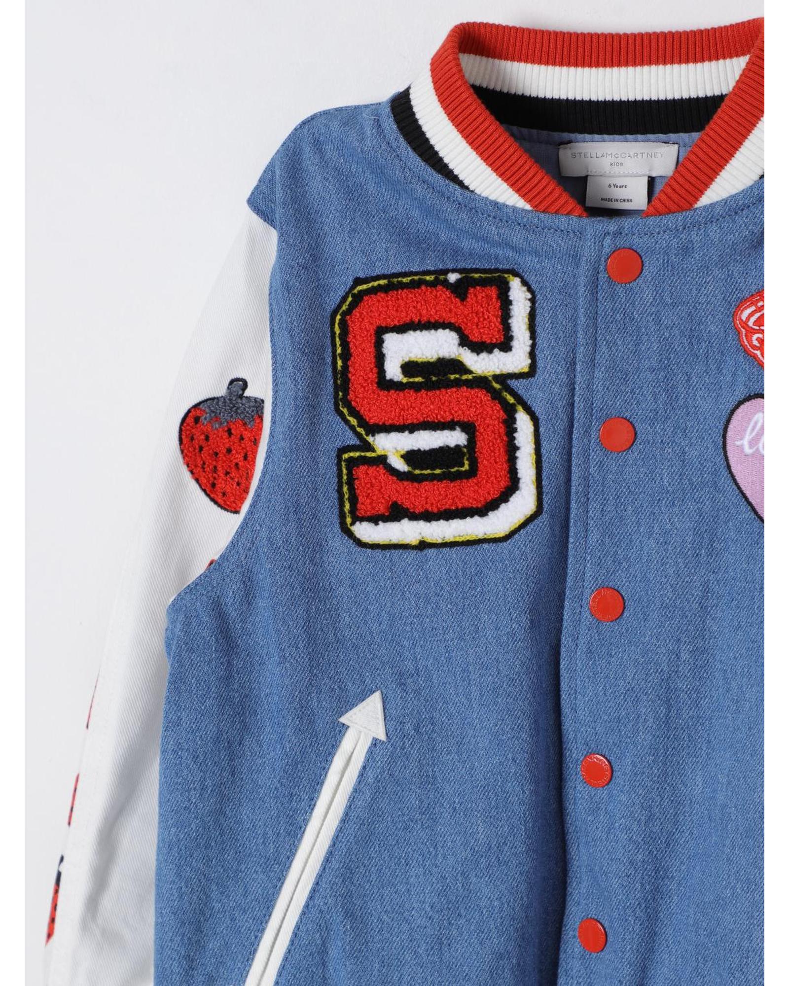 Stella Mccartney Kids Kids Denim Varsity Jacket with Patches Blue