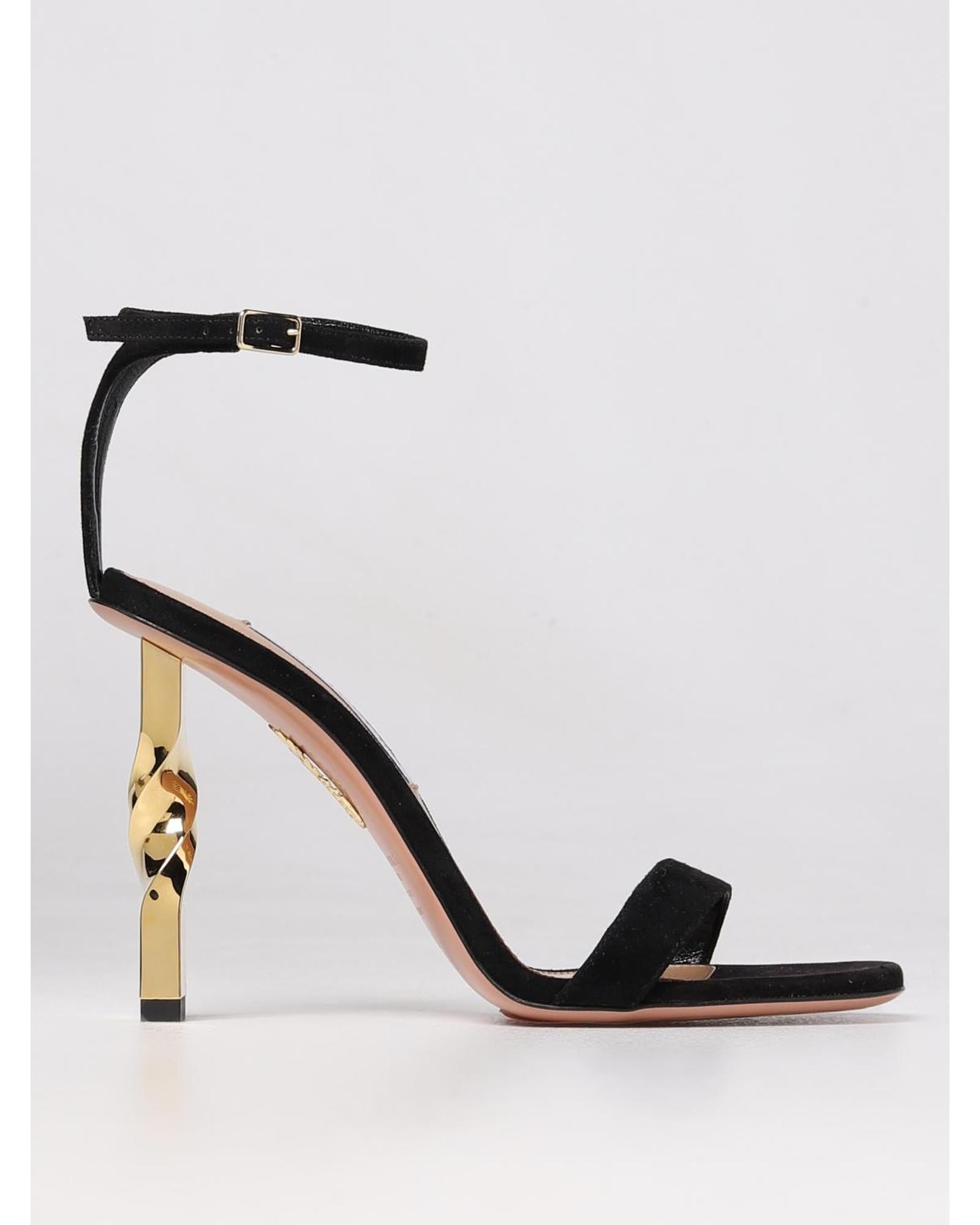 Aquazzura Twigs Suede Sandals Twisted Heel Women Black
