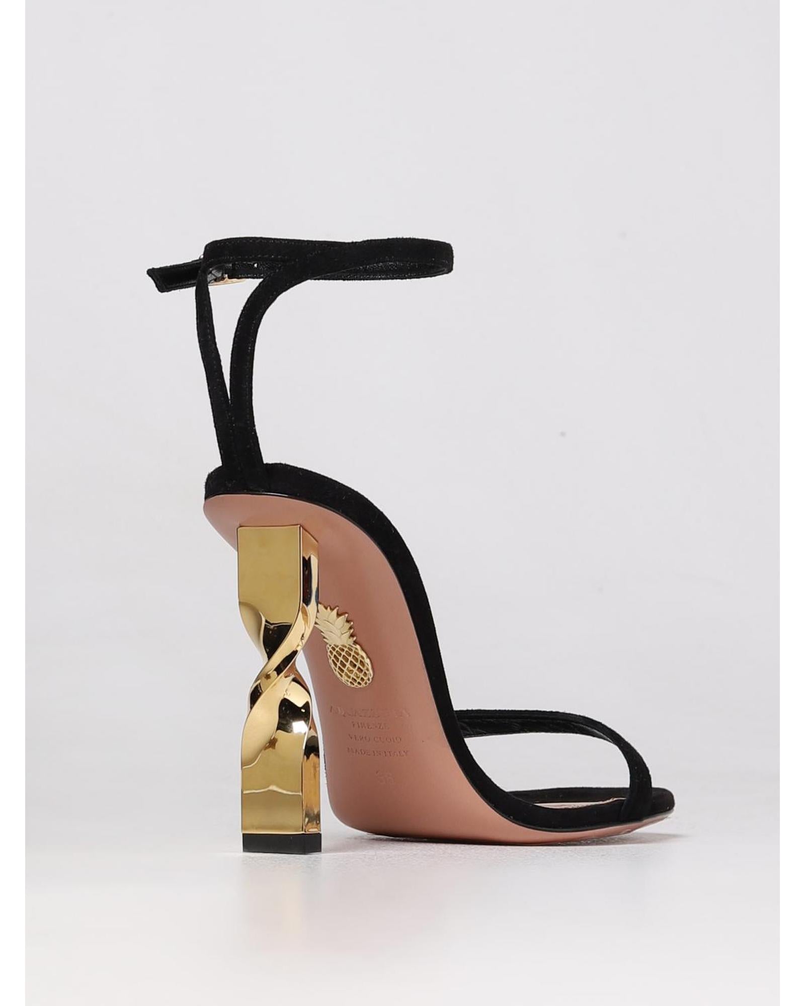 Aquazzura Twigs Suede Sandals Twisted Heel Women Black