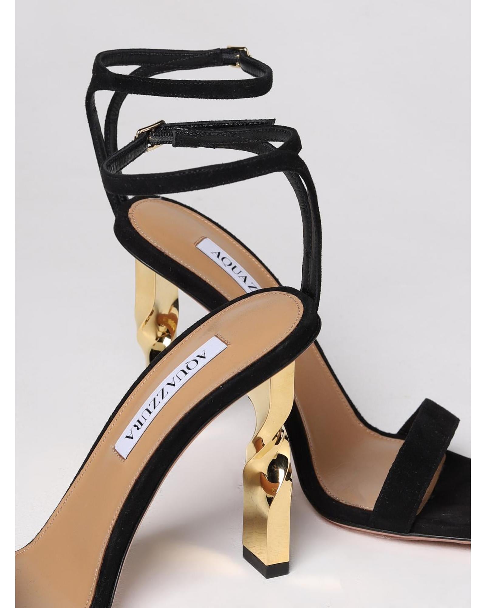 Aquazzura Twigs Suede Sandals Twisted Heel Women Black