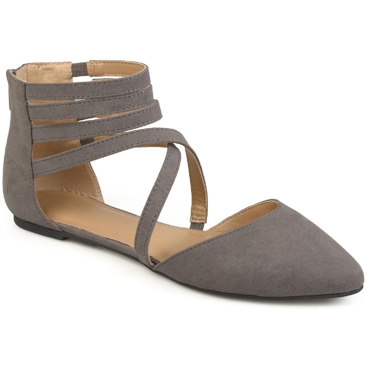 Marlee Womens Strappy Faux Suede Flats Grey