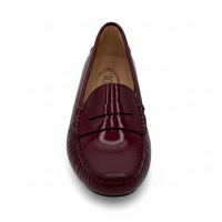 Tod’s Burgundy Patent Leather Driving Loafers with Rubber Pebble Sole